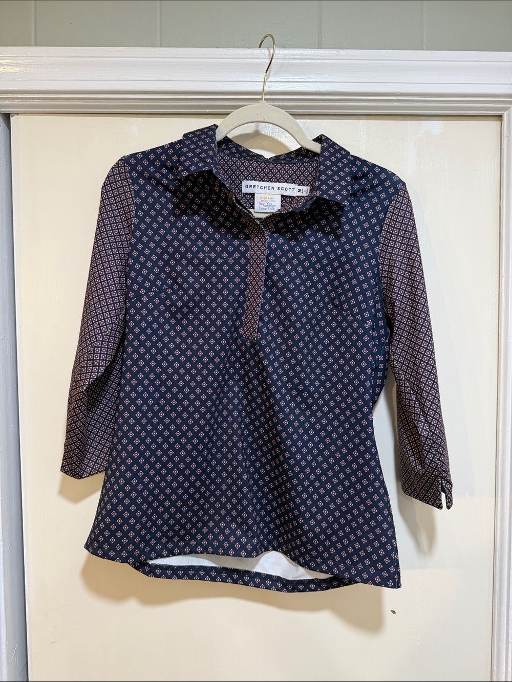 Gretchen Scott Designs Navy Geometric Button-Front Women’s Top